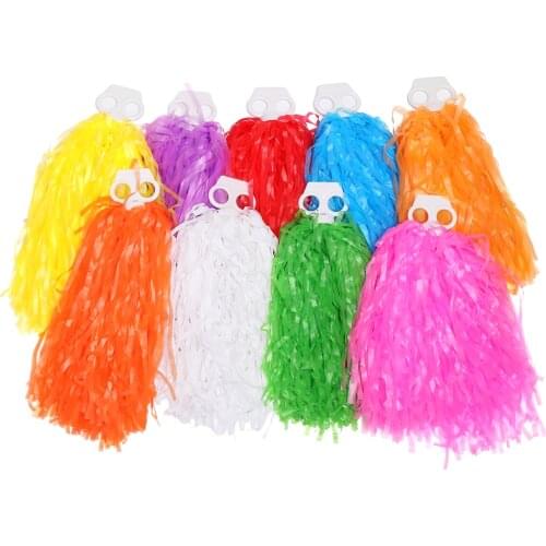 1Pair Colorful PE Plastic Handle Metallic Streamer Pompoms Cheerleading Cheering Flower Ball Dance Game Club Sports Supplies