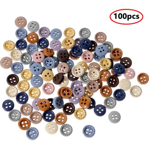 100pcs 9/10mm 2-Holes Mixed Wooden Decorative Buttons for Clothes DIY Sewing Buttos Scrapbooking Crafts Home Decor