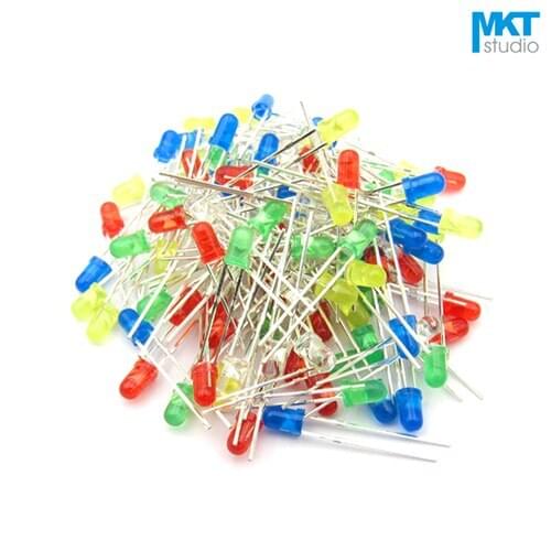 100Pcs Free Shipping Sample 5mm Long Pins Through Hole High Brightness LED Diode Green/Red/Yellow/Blue/White