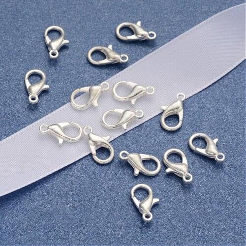 1000Pcs Zinc Alloy Lobster Claw Clasps Silver Color Jewelry Findings For Jewelry Making, 12x6mm, Hole: 1.5mm