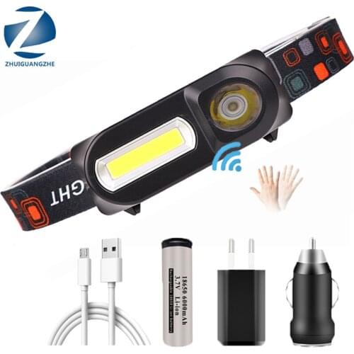 XP-G Q5 Headlamp Sensor Camping Head Light Lamp by 1* 18650 Rechargeable Battery LED COB Bulbs Lithium Ion 10w Torch Light Lamp