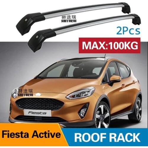 2Pcs Roof bars For FORD Fiesta Active 2018+ 2019 2018 Aluminum Alloy Side Bars Cross Rails Roof Rack Luggage CUV SUV LED