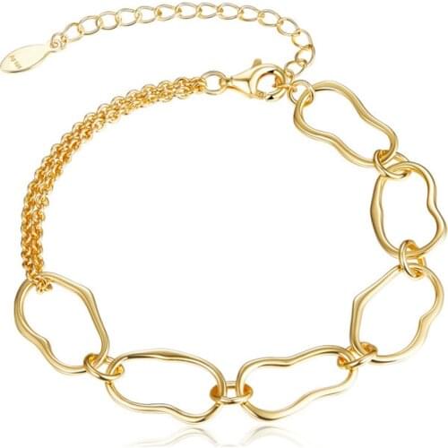925 Silver Irregular Bracelet Ring Double Layered Simple Bubble Chain Women Gift Temperament Round Bracelet