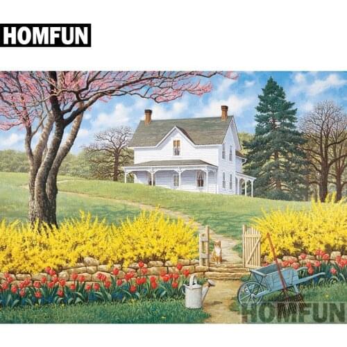 HOMFUN Full Square/Round Drill 5D DIY Diamond Painting "Spring house" 3D Embroidery Cross Stitch 5D Home Decor A00869