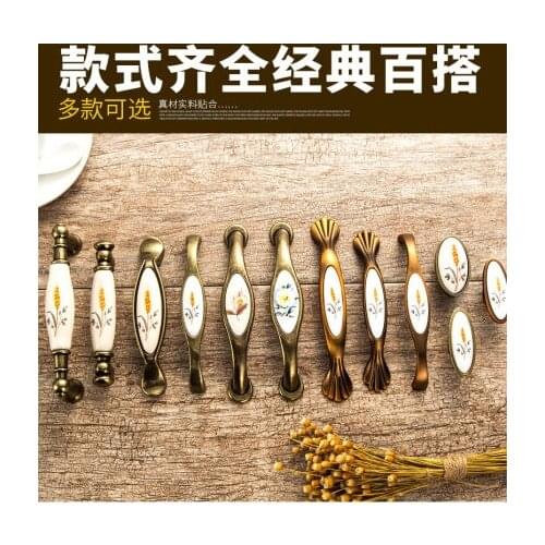 Antique Bronze Ceramic Cabinet Handles Zinc Alloy Drawer Knobs Pulls Wardrobe Door Handle European Furniture Handle Hardware
