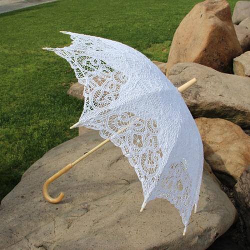 Free Shipping Cotton Sun Batten Victorian Lace Parasol Umbrella Hook Handle Battenburg Lace Parasol Wedding