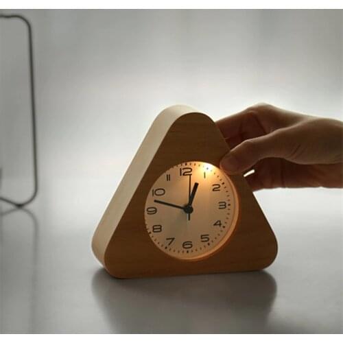Wooden Clock Snooze Bedside Kids Alarm Clock Circular Needle Backlight Desktop Clock Silent Wood No Ticking despertador