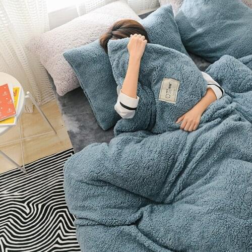 Home Textiles Blue Winter Quilt Cover Soft Warm Lamb Cashmere Duvet Cover Solid Color Fleece Pillowcase Bedding Cover No Sheet