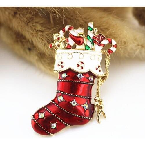 European American Enamel Christmas gift red Enamel socks festival exquisite fashion coat brooch Boutonniere female