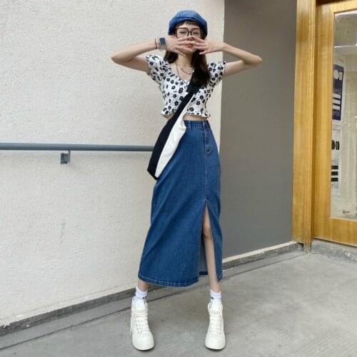 GUUZYUVIZ Summer Vintage Maxi Skirt Casual A Line High Waist Long Skirts For Women Korean Denim Blue Harajuku