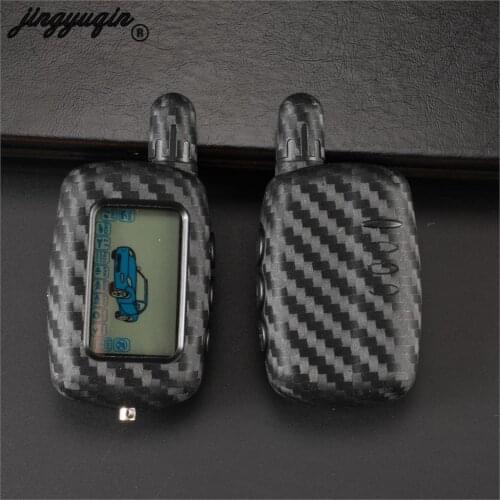 Jingyuqin Carbon Silicone 2-way LCD Remote KeyChain A9 Case Cover For Two Way Car Alarm System Twage Starline A9 Holder