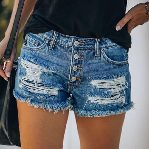 Summer Women Sexy Denim Shorts 2020 Fashion Streetwear Mid Waist Short Slim Fit Ripped Tassel Casual Hot Short Jean Femme Button