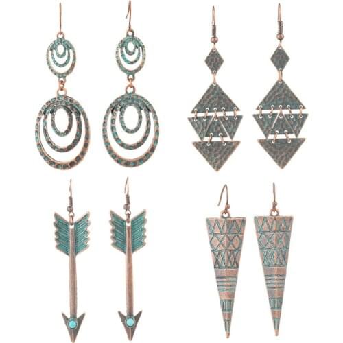 Trendy Indian Jewelry Fashion Gold-color bohemian boho ethnic Vintage Metal tassel earrings for women Dangle Earring Wholesale