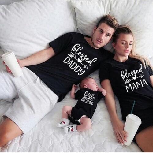 Mommy and Me Family Shirts Matching Daddy and Me Blessed Mama Blessed Daddy Little Blessing Mother and Daughter Dad and Son Tops