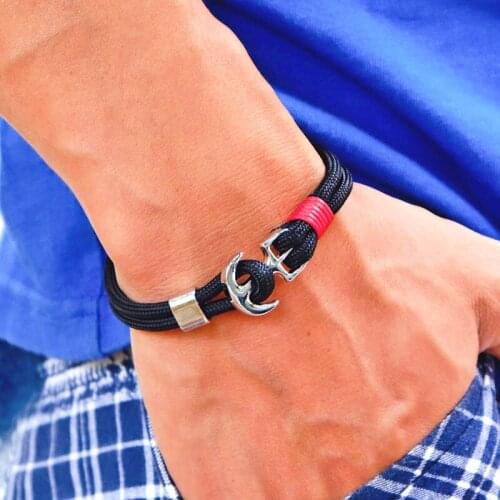 Stainless Steel Men Bracelet Double Layer Braided Thread Braslet For Hombre Boy Creative Anchor Viking Braclet Male Accessories