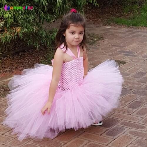 New Baby Girl Pink Tutu Dress Children Princess Party Style Tulle Dress for Wedding Photo Handmade Kids Clothes