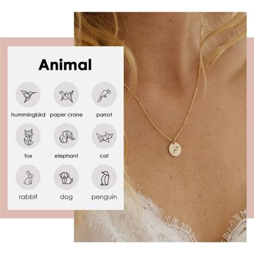 Visunion 316L Stainless Steel Necklace 9MM Round DIsc Engraving Animal Pattern Minimalist Design Cat Elephant Custom Necklace