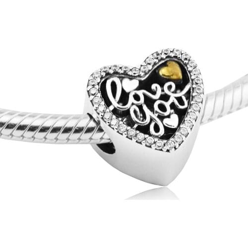 Fits for Pandora Bracelets Love Script Charms With 14K Gold Plated Authentic 925 Sterling Silver Beads Jewelry Free Shipping
