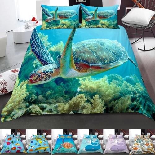3D Dolphin Duvet Cover with Pillowcase Shame Turtle Bedding Set Twin Kids Polyester Comforter Cover Queen King Twin Size