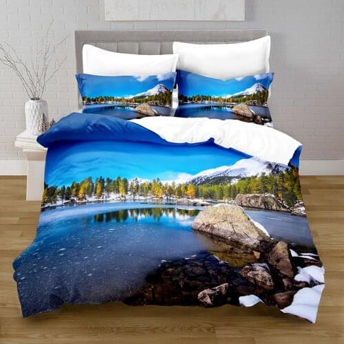 3D Printing Landscape Style Quilt Cover with Pillowcase Bedroom Decoration Queen Size Bedding Bedroom Set King Size Bed