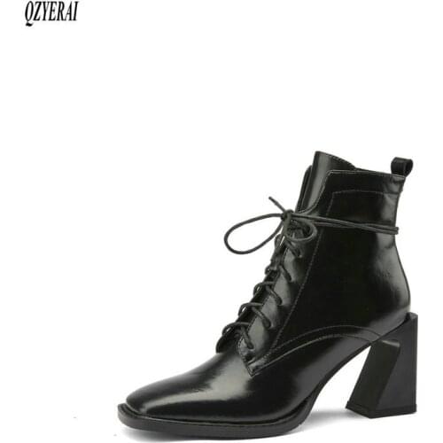 QZYERAI black Genuine leather Riding boots Female boots Womens boots High heels cowhide Autumn winter Womens shoes Size 34-40