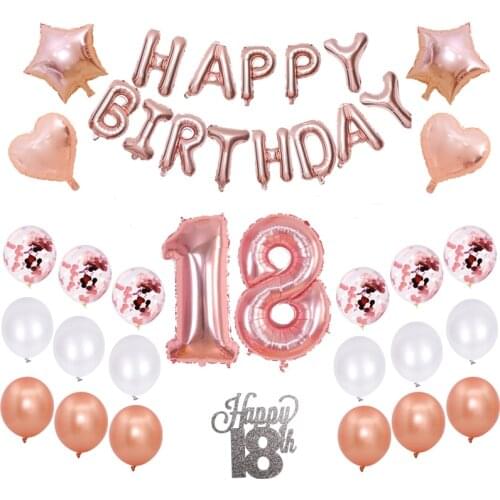 Happy Birthday Balloons Rose Gold Foil Balloon 18 Birthday Party Decorations Adult 18th Birthday Decor Number Ballon Air Balls