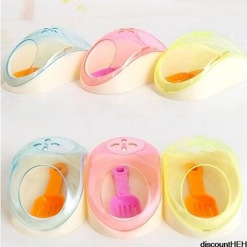 Cute Transparent Plastic Pet Hamster Mouse Bathroom Bath Sand Sauna Toilet Box With Shovel Hamster Rodent Mice Cage