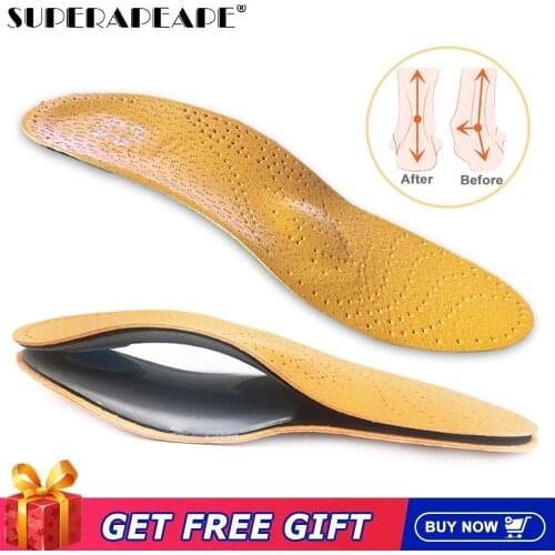 Orthopedic Insoles Flat Feet Arch Support Shoe Pads Leather Orthotic Insoles Shock-Absorption Feet Cushion for Men Woman Shoes
