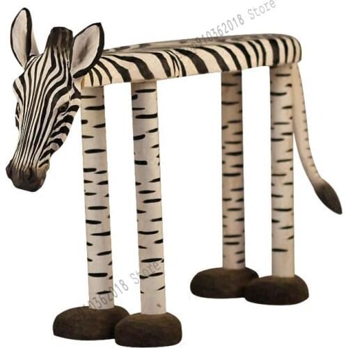 Solid Wood Hand-carved Large Animal Zebra Shoe Changing Stool Porch Shoe Stool Adult Stool Makeup Stool Hallway Stool