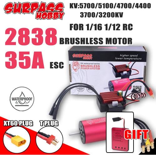SURPASS HOBBY COMBO 2838 Brushless Motor Waterproof 35A ESC T/XT60 Plug Program Card for 1/16 1/12 RC Car Traxxas Slash tools