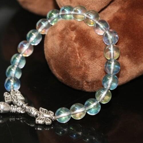 High grade 8mm light green electroplate crystal round beads hot sale diy bracelets jewelry for women 7.5inch B2151