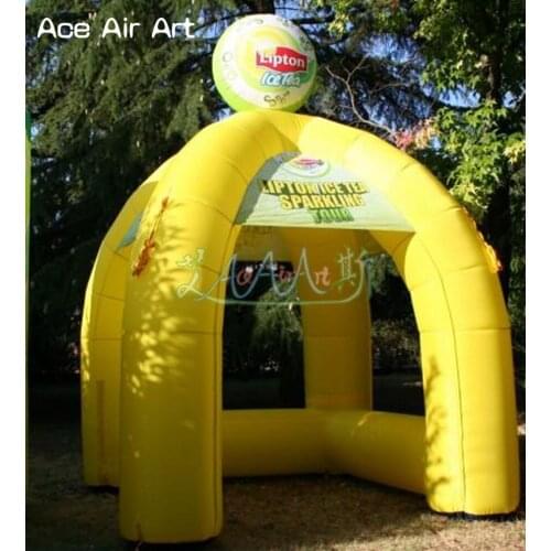 Yellow inflatable drink concession booth,spider stand stall station service bar booth with counter and balloon on top for sale