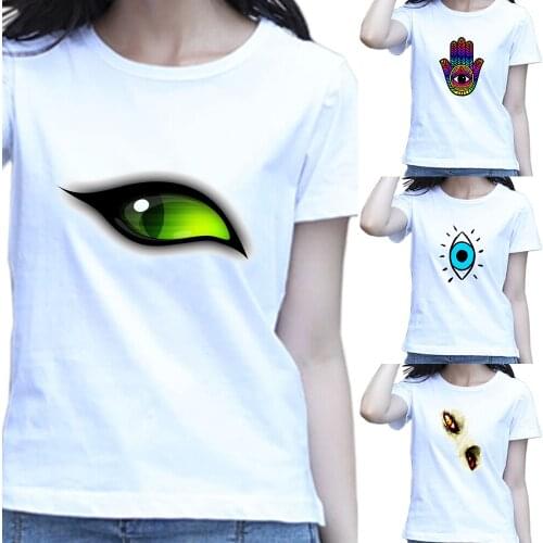 Women T Shirts Print Blue Evil Eye Hamsa Hand Fatima Palm Turkish Fashion Decor Funny Tops Casual Tees Hip Hop Harajuku Tshirt