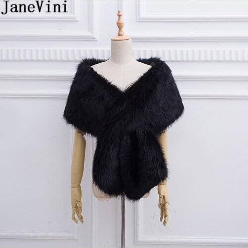 JaneVini 2020 Faux Fur Wedding Short Cape Winter Womens Fur Wraps Shawls Stoles Black White Gray Navy Bridal Party bolero mariee