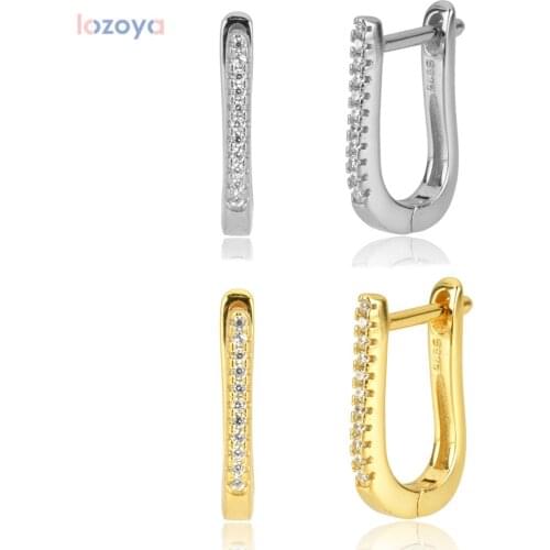 LOZOYA 925 Sterling Earring 2021 Fashion Silver Square Ovals Hoops Women Gold Luxury CZ Zircon Huggies Dangle Luxury Jewelry