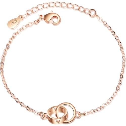 Double-rings Love Heart Hollow Bracelet Female Gold Sweet Jewelry for Women 925 Sterling Silver INS Hotsale Accessories SB135
