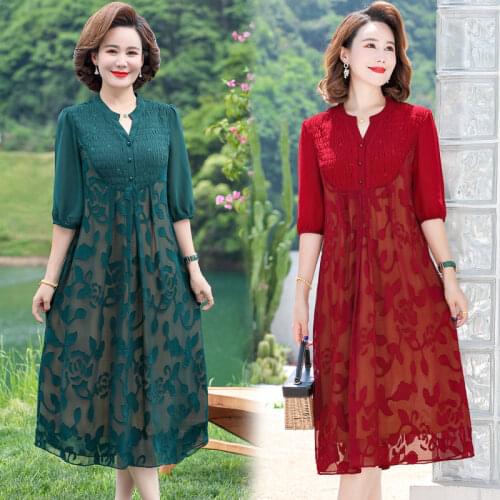 New Women Summer Chiffon Dresses 2021 Buttons Vintage flower Dress Women Vestidos Casual A-line Short Sleeve Plus Size