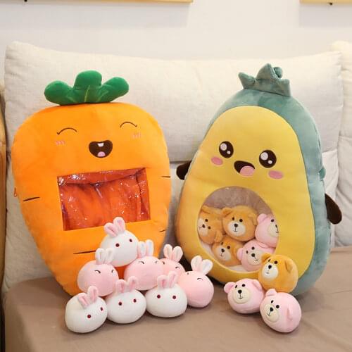 1 pcs Fruit Snacks plant plush toy strawberry pillow have small ball inner cartoon plush fruit banana avocado toy kids toy gift