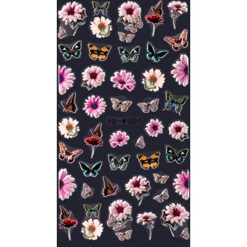 1 Pc Self-adhesive 5D Nail Stickers Flower/Butterfly Nail Decals For Floral Sticker Multi-Designs Nail Stickers Decals PBZY67