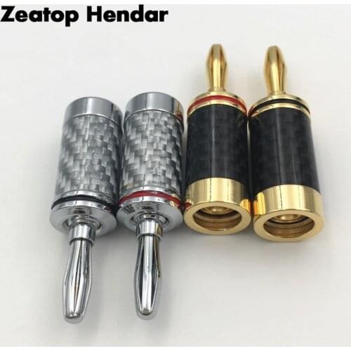 2Pcs HIFI Gold / Silver Plated Carbon Fiber Speaker 4mm Banana Male Terminal Jack Plug Screw Locking Audio Connector