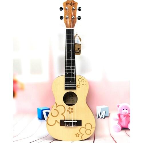 23" Concert Spruce Small Flowers ukulele 4 Strings ukelele Hawaii mini small guita travel acoustic guitar Uke Concert