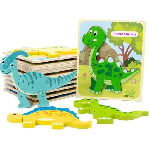 3D dinosaur puzzle toy cartoon dinosaur shape matching montessori wooden early childhood educational toy for children boy girls