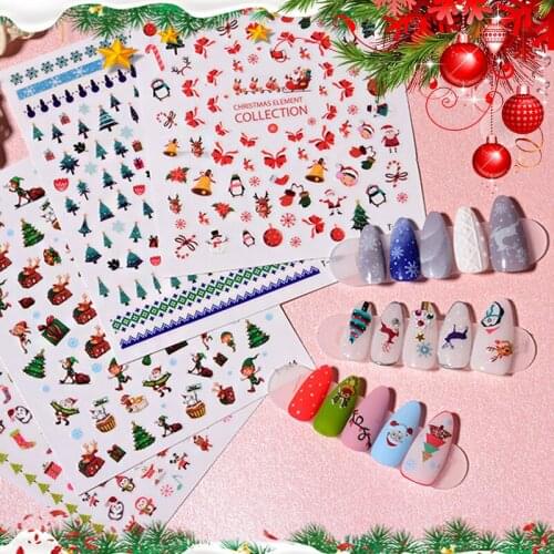 5 Sheets Christmas Nail Art Sticker Paper Self-Adhesive Foil Decal Tip Wraps Festival Design Decorations Manicure DIY Accessory