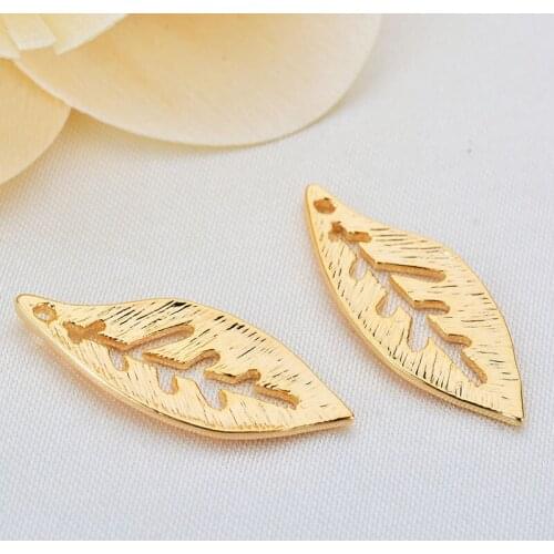 6PCS 25x10MM 24K Gold Color Plated Brass Hollow Leaf Leaves Charm Pendants for DIY Jewelry Making Findings Accessories