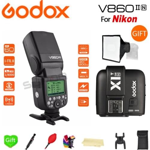 Paypal Accpect, Godox V860II-N Flash V860II GN60 i-TTL HSS 1/8000s Speedlite Flash Li-ion Battery + X1T-N for Nikon + Gift