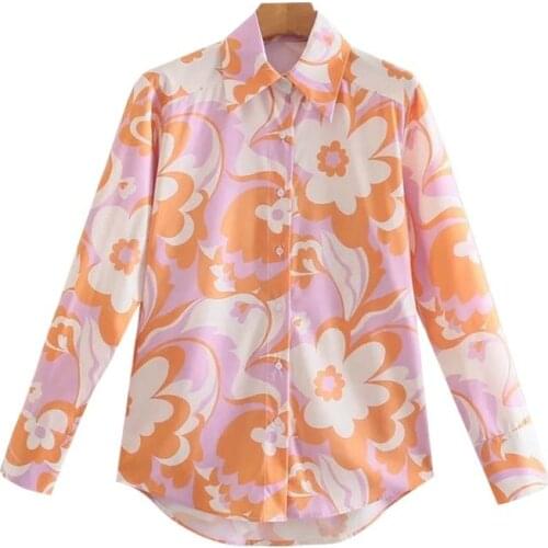 Baldauren Women Fashion Floral Print Asymmetric Blouses Vintage Long Sleeve Button-up Female Shirts Blusas Chic Tops