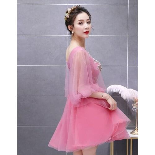 Free ship pink lantern sleeve embroidery flower tutu lovely sleeve short lolita dress