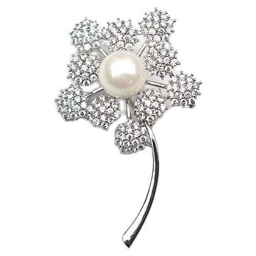 MADALENA SARARA AAAA Zircon And Crystal Inlaid Pearl Brooch Gol Plated Copper Flower Style Fine Brooch Pin For Women Jewelry