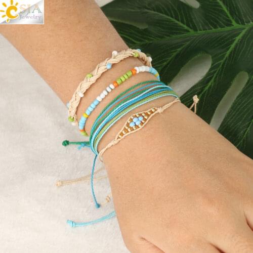 CSJA 4pcs/set Bracelets Set for Women Miyuki Delica Beads Rope Chain Bracelet Multilayer Lucky String Girl Friendship Gift S573