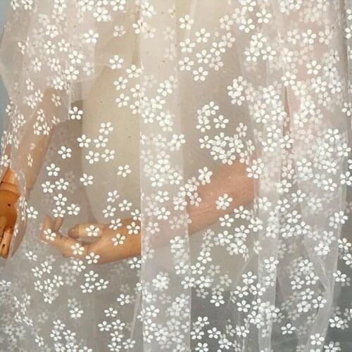 Printed plum floral lace mesh fabric Colorful dot offset gauze Printed net red dress fabric Wedding dress decoration fabric